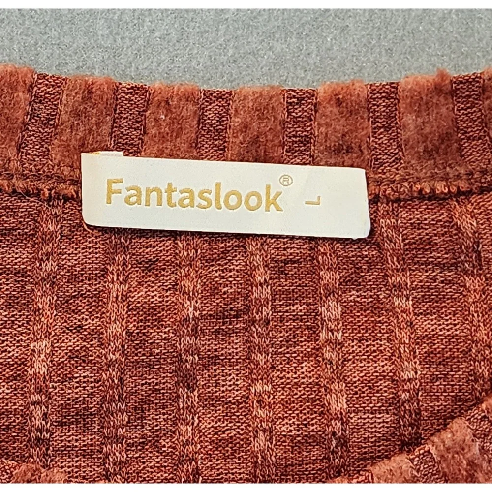 Fantaslook Women's Ribbed Knit Sweater Rust‎ Orange Long Sleeve Large